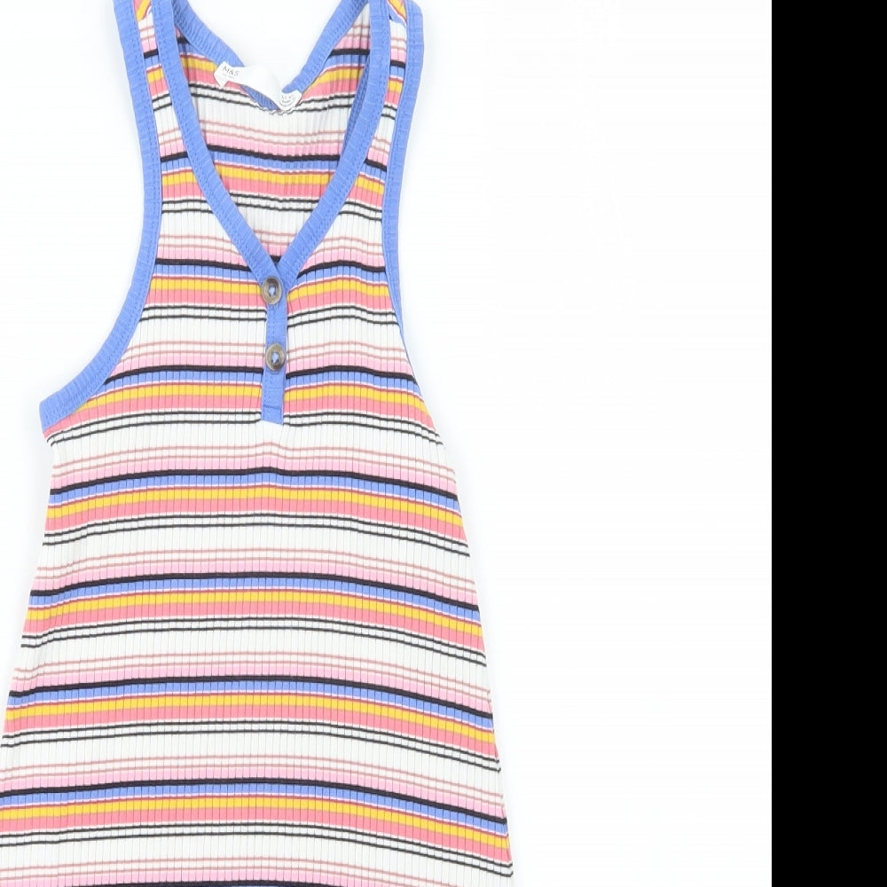 Marks and Spencer Girls Pink Striped  T-Shirt Dress  Size 6-7 Years