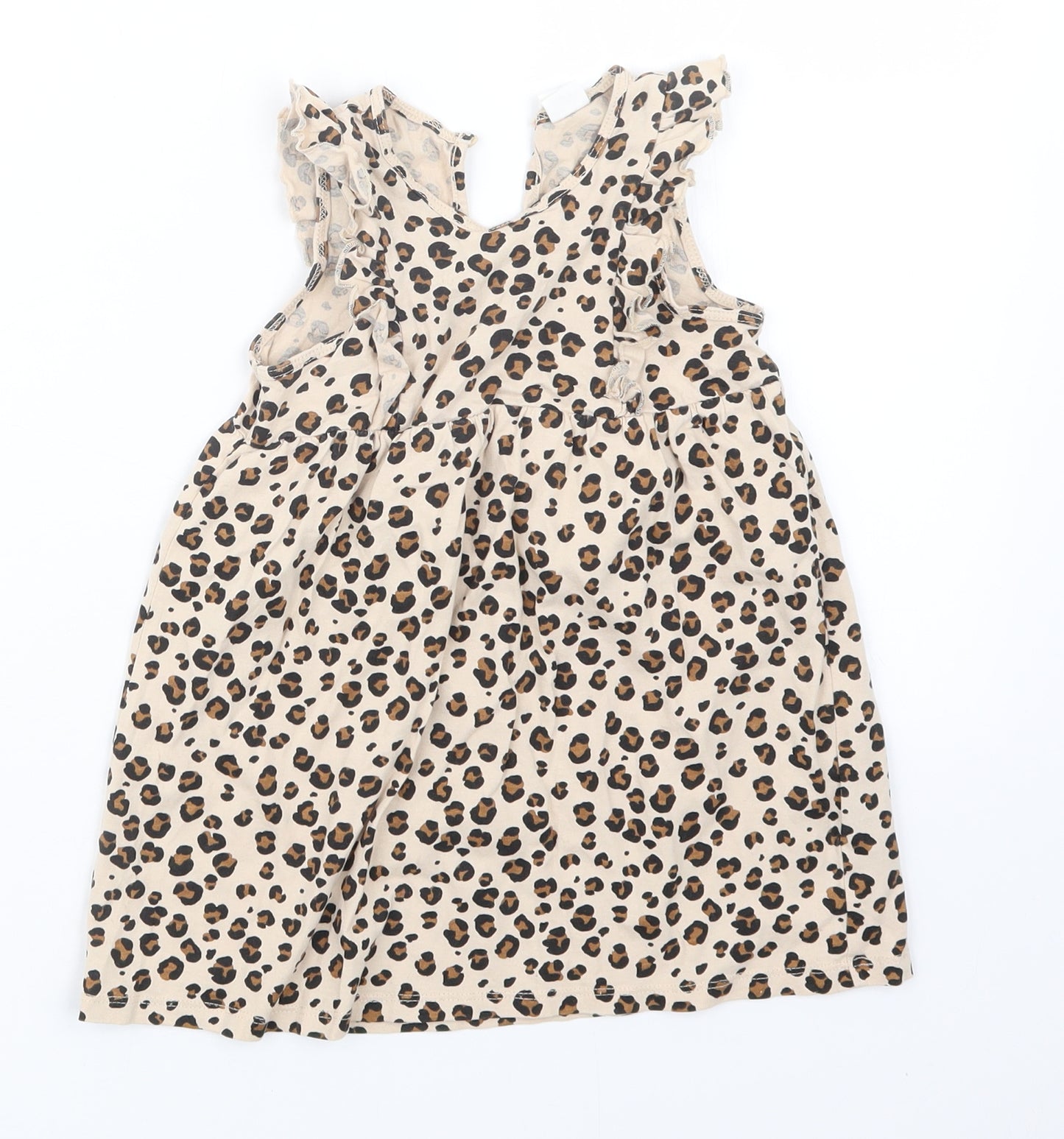 H&M Girls Brown Animal Print  T-Shirt Dress  Size 2-3 Years