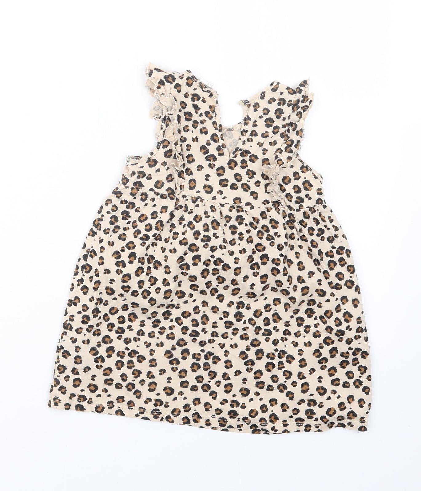 H&M Girls Brown Animal Print  T-Shirt Dress  Size 2-3 Years