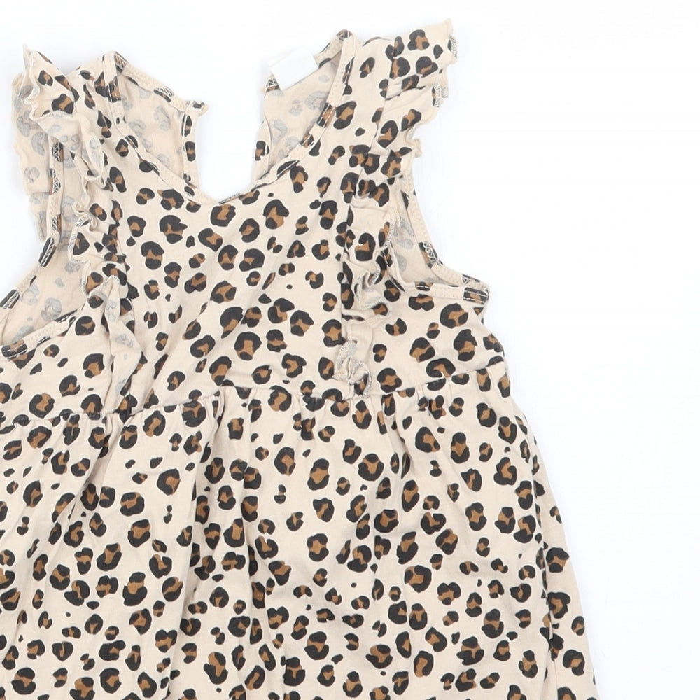 H&M Girls Brown Animal Print  T-Shirt Dress  Size 2-3 Years