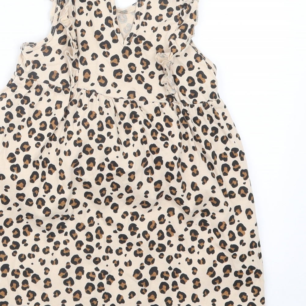 H&M Girls Brown Animal Print  T-Shirt Dress  Size 2-3 Years