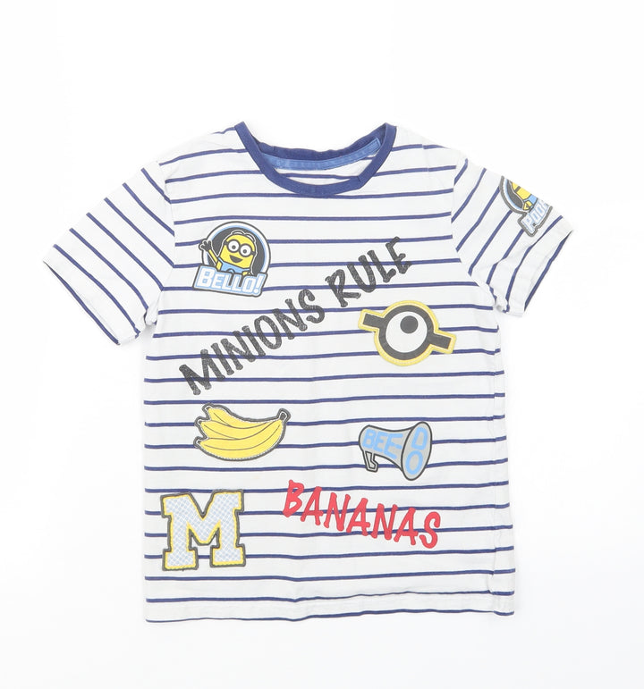 George Boys White Striped  Basic T-Shirt Size 7-8 Years  - Minions