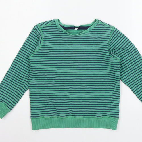 Marks and Spencer Boys Green Striped Jersey Pullover Sweatshirt Size 5-6 Years