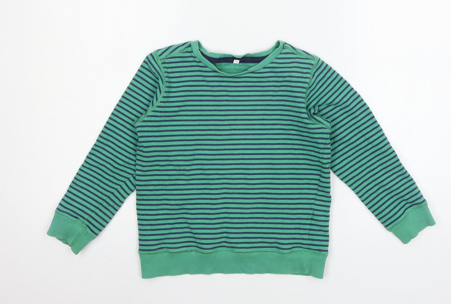 Marks and Spencer Boys Green Striped Jersey Pullover Sweatshirt Size 5-6 Years