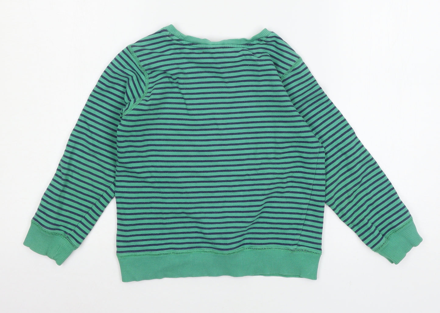 Marks and Spencer Boys Green Striped Jersey Pullover Sweatshirt Size 5-6 Years