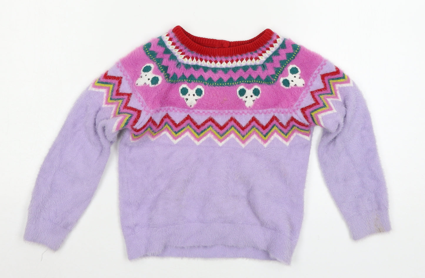 Marks and Spencer Girls Purple Geometric Knit Pullover Jumper Size 4-5 Years