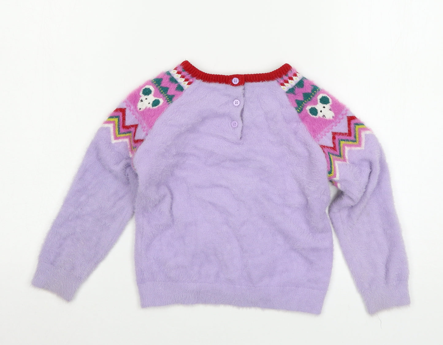 Marks and Spencer Girls Purple Geometric Knit Pullover Jumper Size 4-5 Years