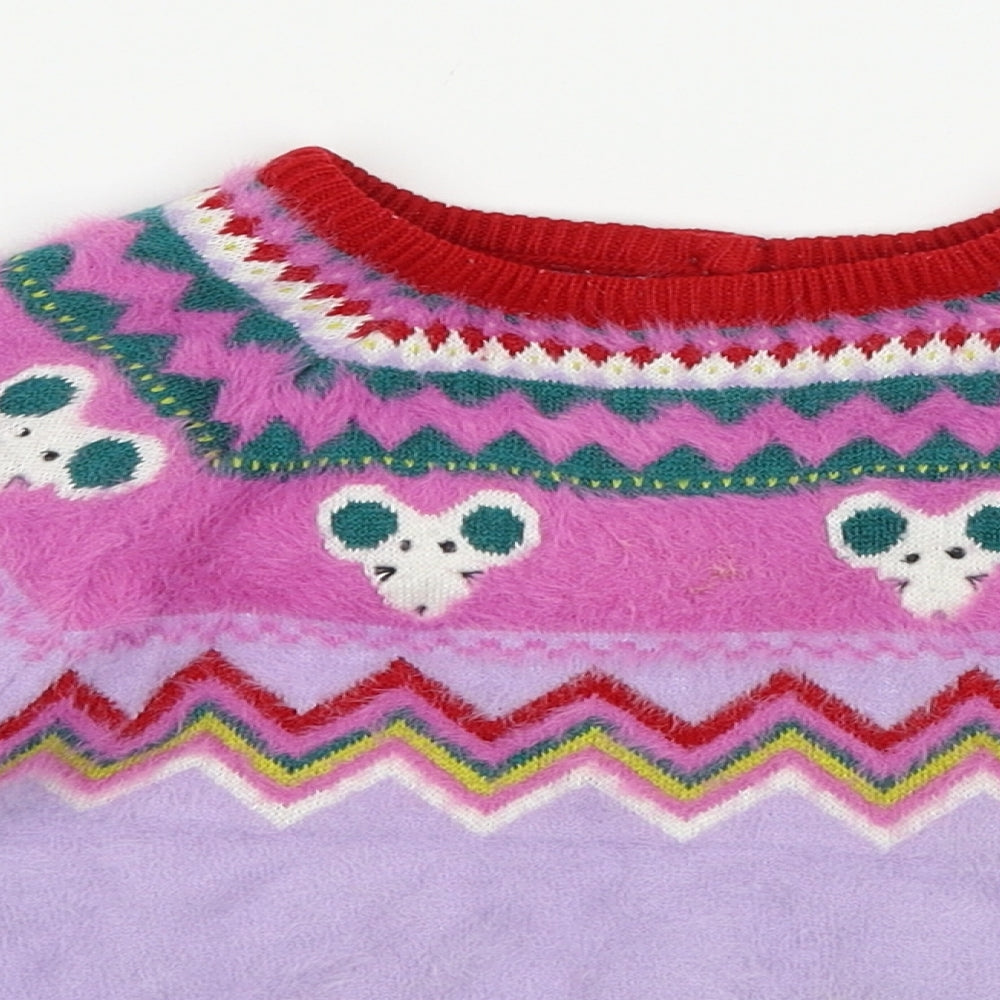 Marks and Spencer Girls Purple Geometric Knit Pullover Jumper Size 4-5 Years