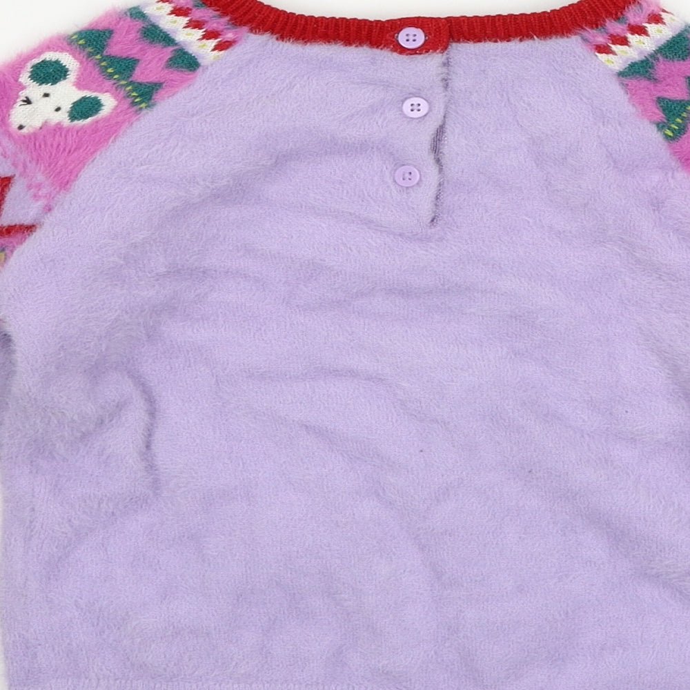 Marks and Spencer Girls Purple Geometric Knit Pullover Jumper Size 4-5 Years