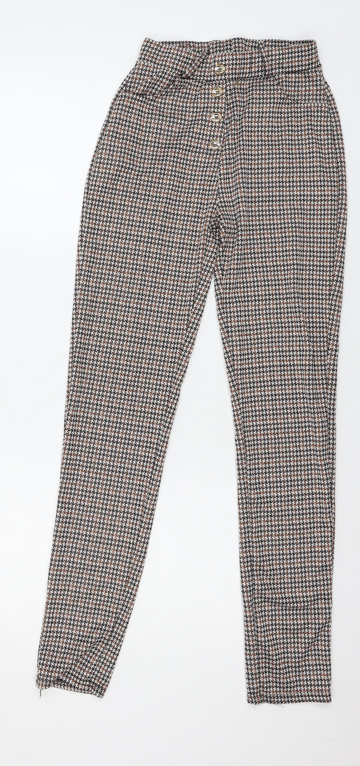 Cenzo Girls Brown Houndstooth Jersey Carrot Trousers Size L