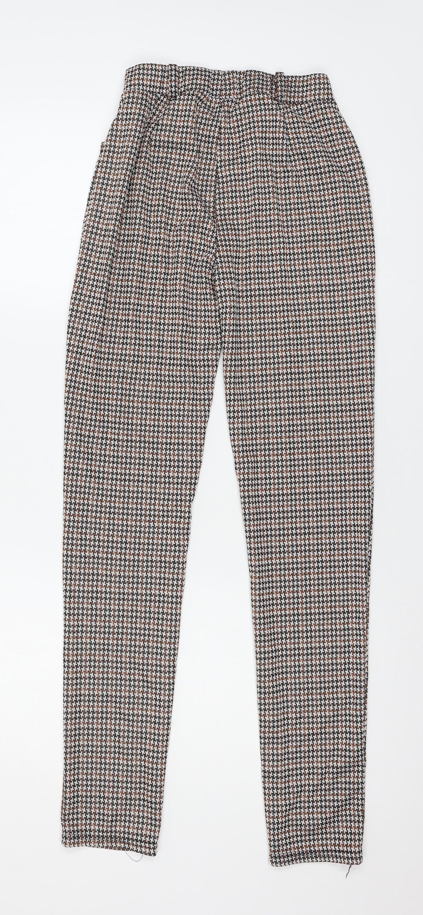 Cenzo Girls Brown Houndstooth Jersey Carrot Trousers Size L