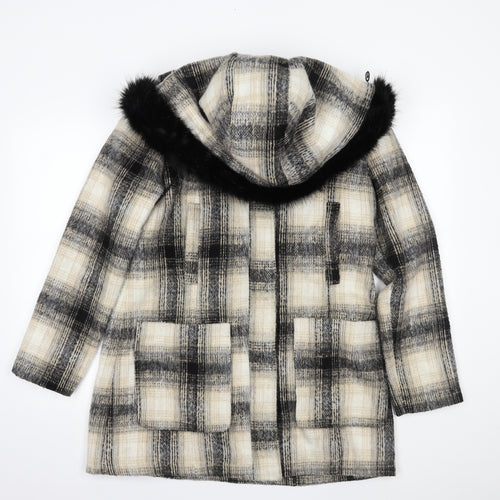 Bellfield Womens Beige Plaid  Overcoat Coat Size M