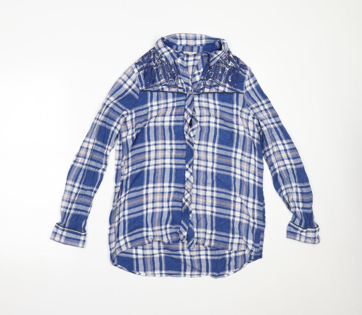 River Island Womens Blue Plaid  Basic Button-Up Size 10