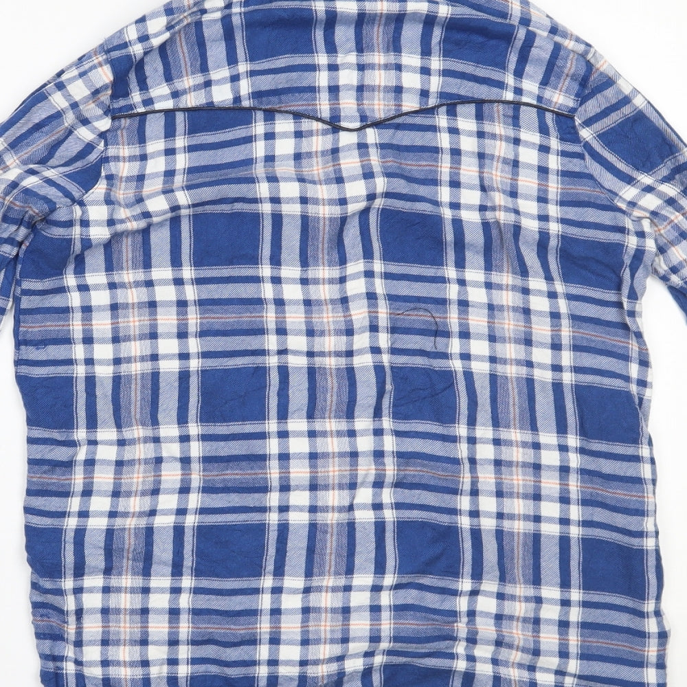 River Island Womens Blue Plaid  Basic Button-Up Size 10