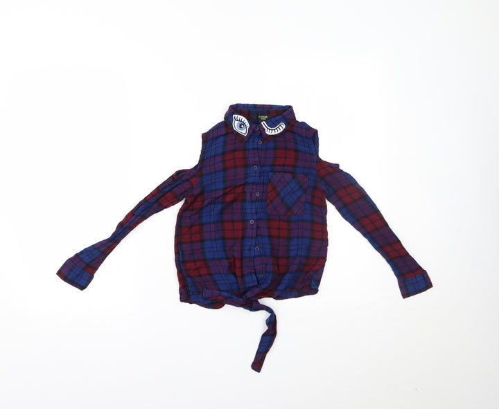 Cosmic Kids Girls Blue Plaid Basic Blouse Size 8 Years