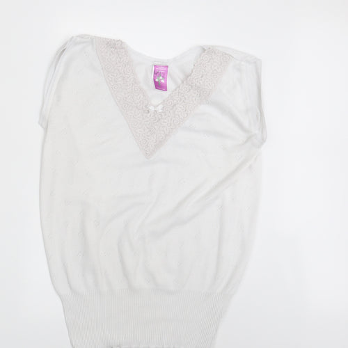 White Snowdrop Womens White Floral  Pullover Jumper Size L
