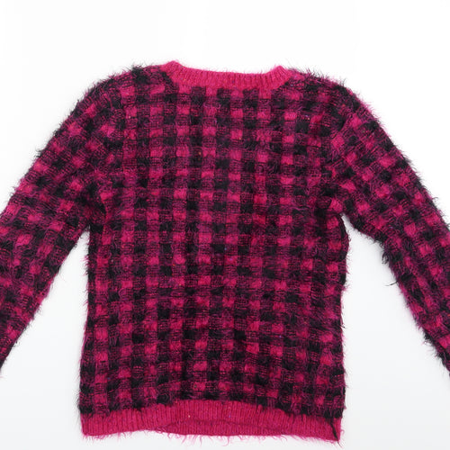Miyoko Womens Pink Check  Pullover Jumper Size M
