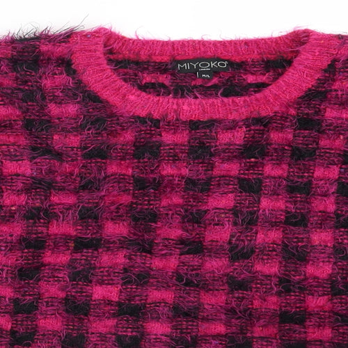 Miyoko Womens Pink Check  Pullover Jumper Size M