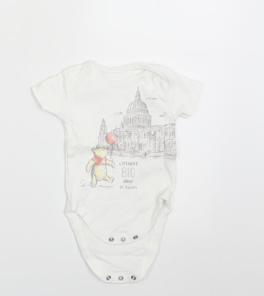 Front view of George boys’ white romper one-piece, size 3-6, months