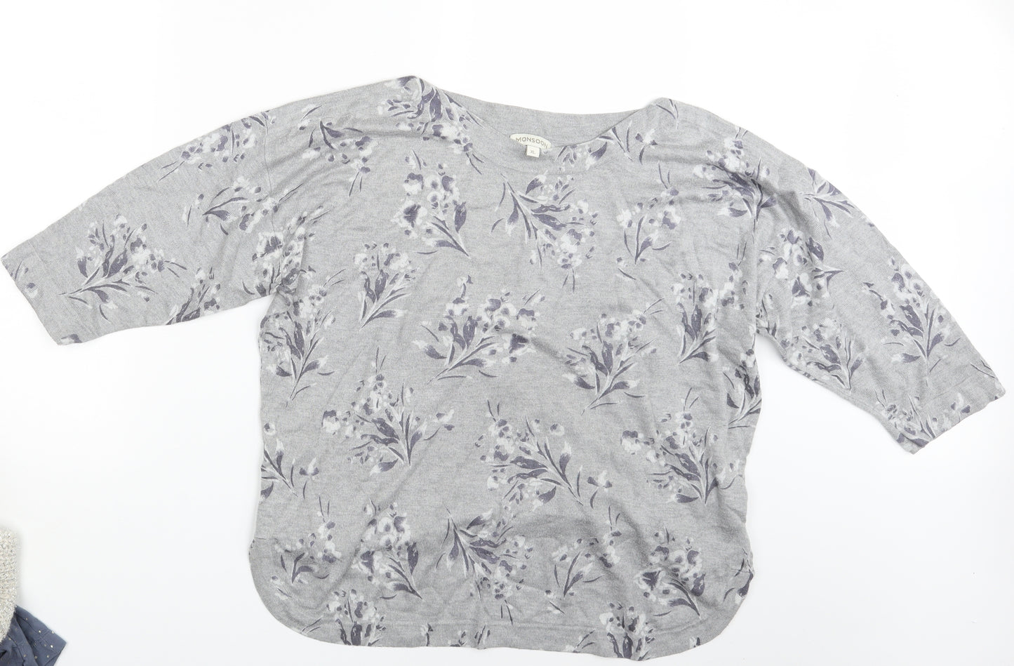 Monsson Womens Grey Floral  Pullover Jumper Size XL
