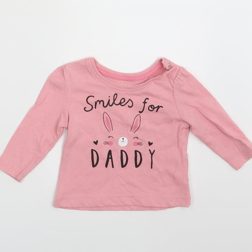 Primark Girls Pink   Basic T-Shirt Size 3-6 Months  - Smiles for daddy