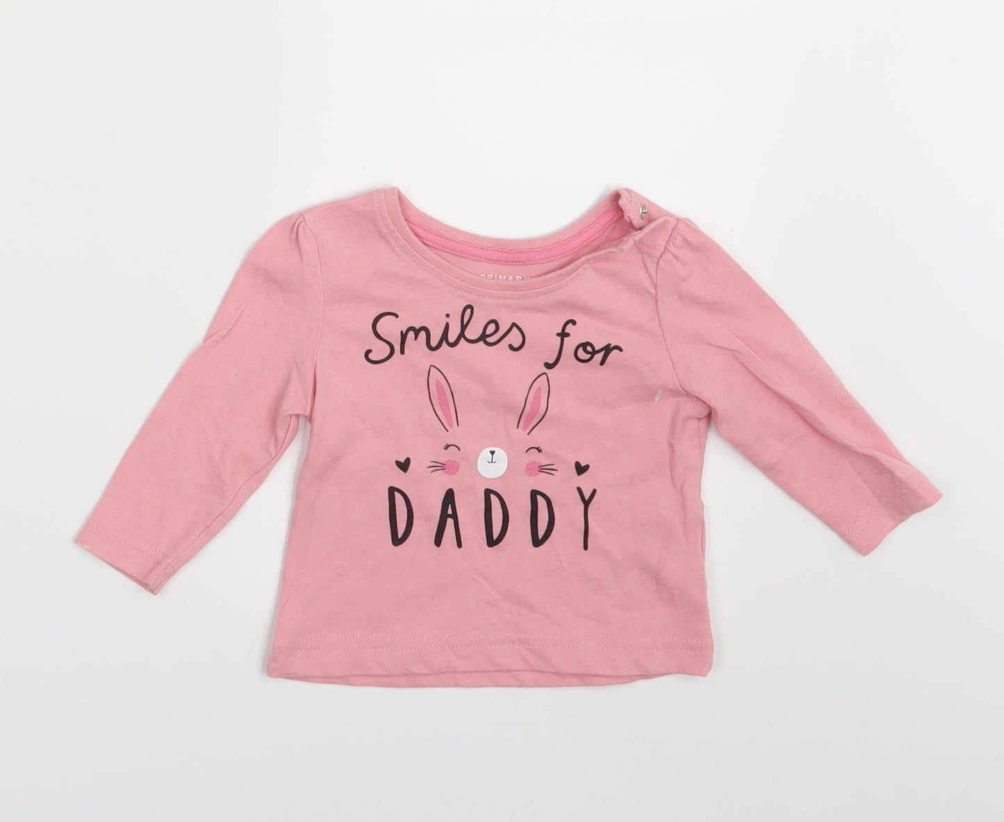 Primark Girls Pink   Basic T-Shirt Size 3-6 Months  - Smiles for daddy