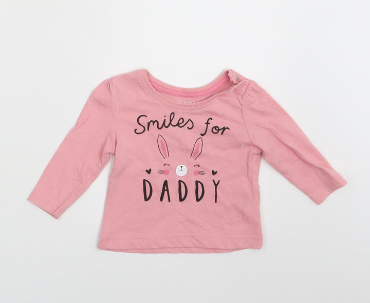 Primark Girls Pink   Basic T-Shirt Size 3-6 Months  - Smiles for daddy