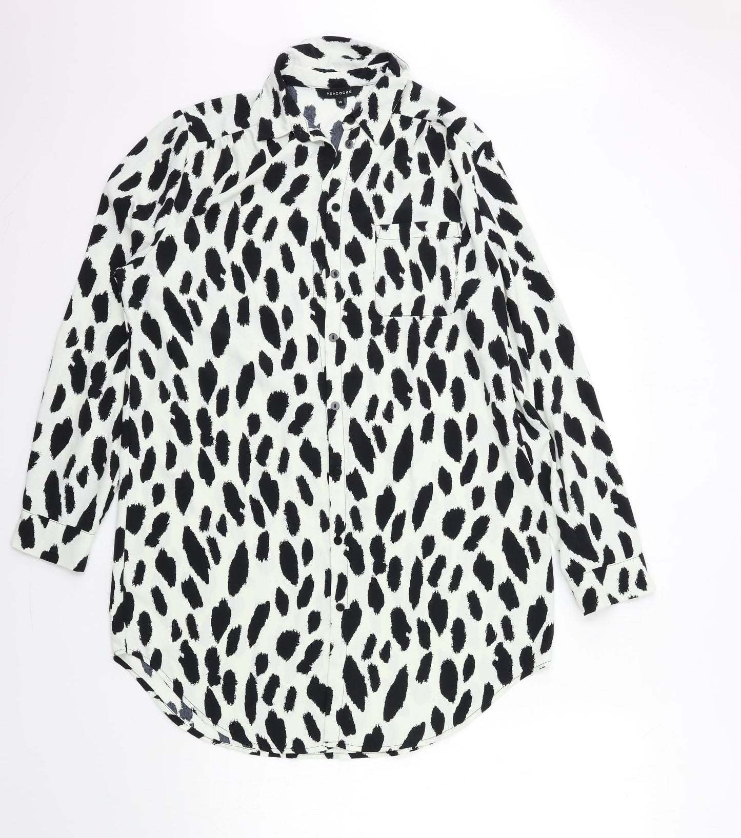 Peacocks Womens White Animal Print  Basic Blouse Size 14