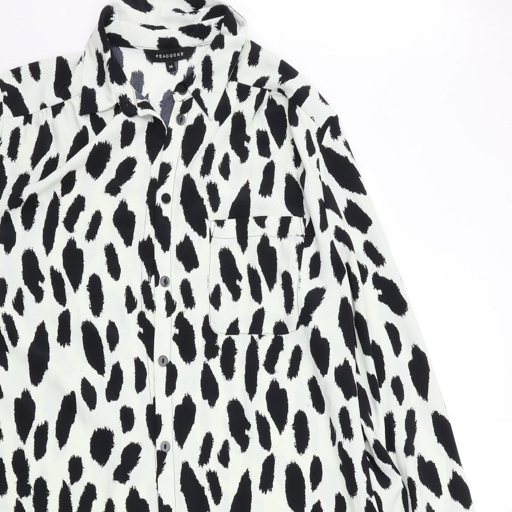 Peacocks Womens White Animal Print  Basic Blouse Size 14