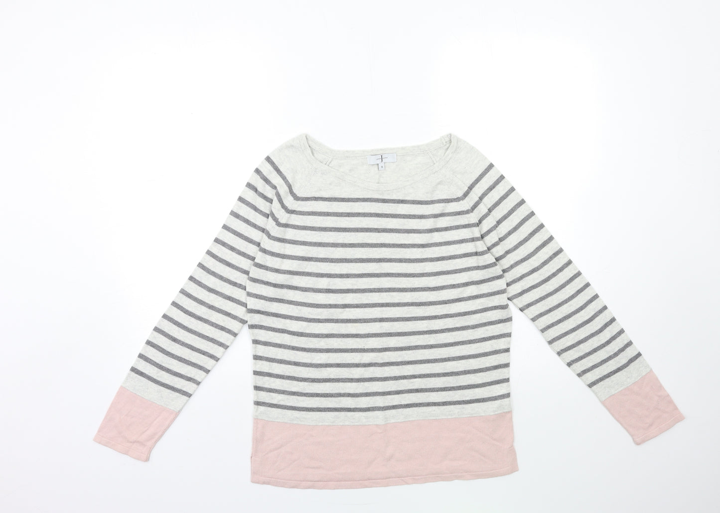 Jasper Conran Womens Grey Striped Knit Pullover Jumper Size 8