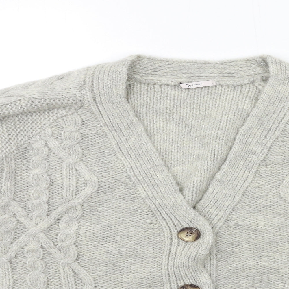 TU Womens Grey  Knit Cardigan Jumper Size L