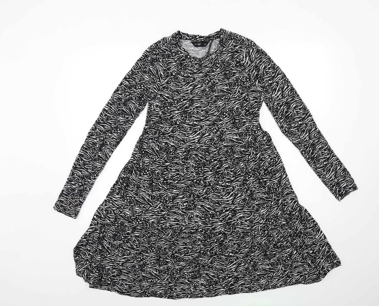 F&F Womens Black Animal Print  A-Line  Size 10