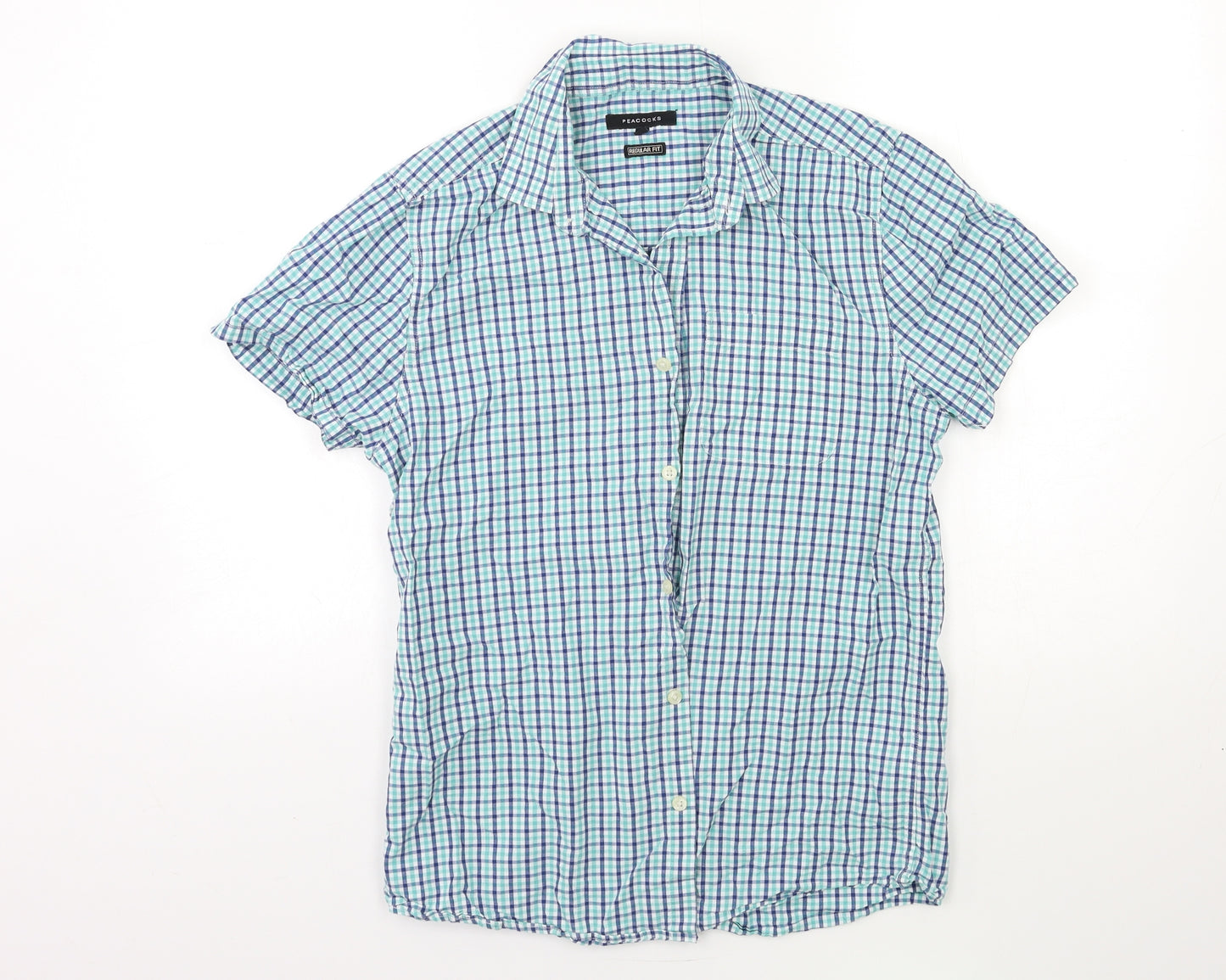 Peacocks Mens Green Check   Dress Shirt Size S