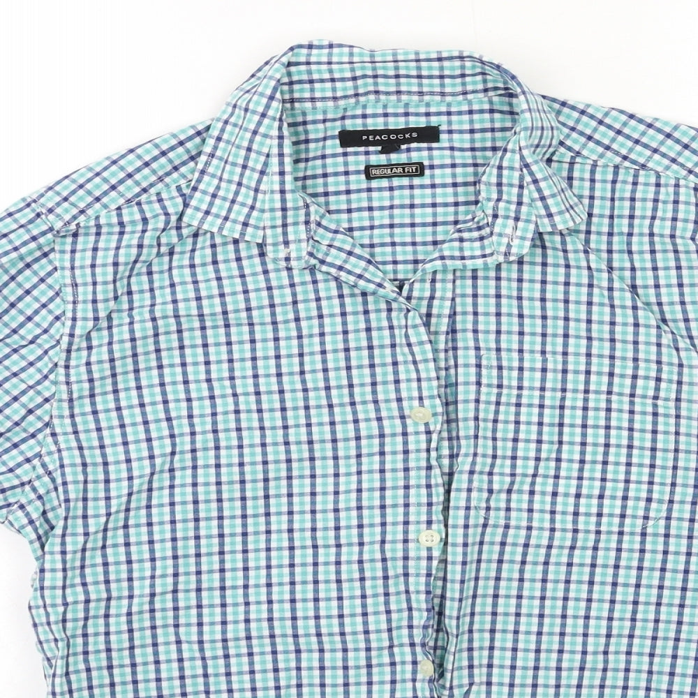 Peacocks Mens Green Check   Dress Shirt Size S