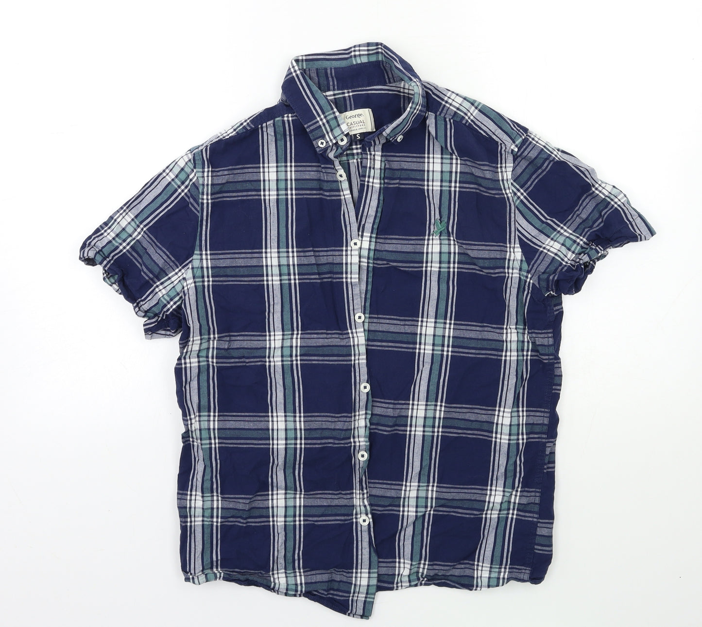 George Mens Blue Check   Dress Shirt Size S