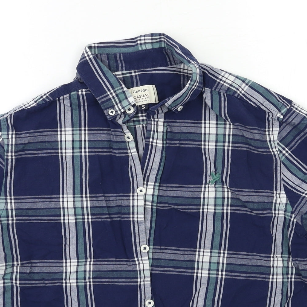 George Mens Blue Check   Dress Shirt Size S