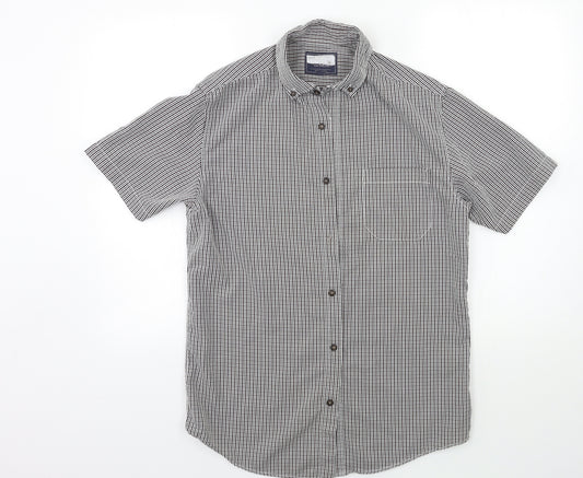 Front view of George men’s red check button-up, size S