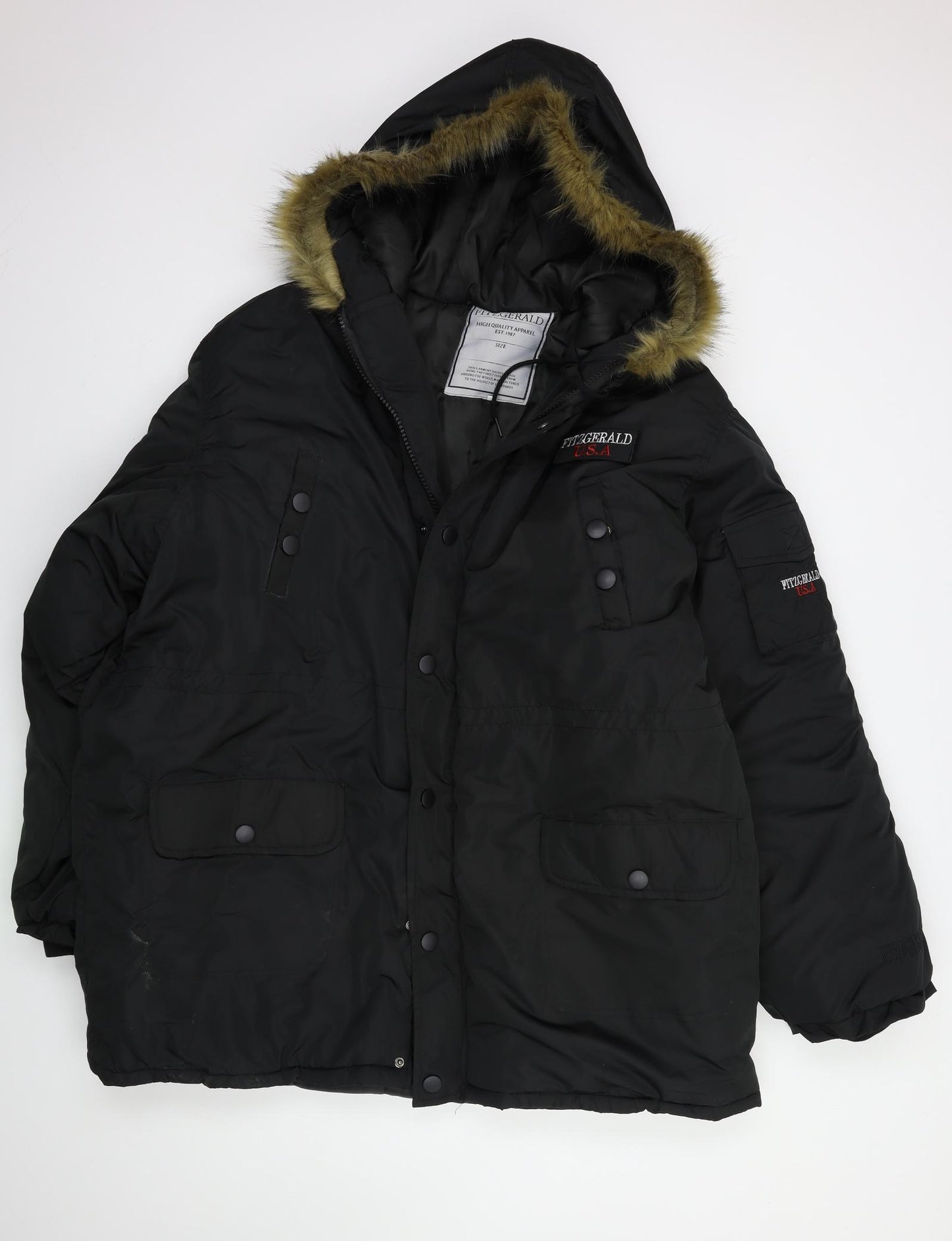 FITZGERALS USA Mens Black   Parka Coat Size 2XL