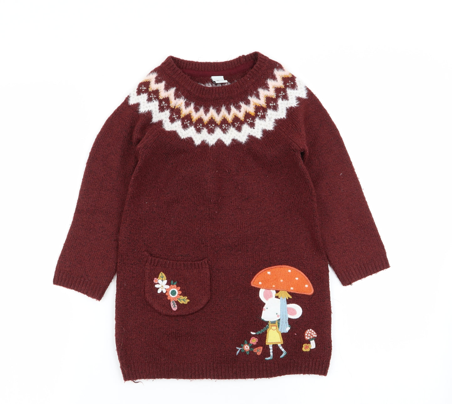 TU Girls Brown Geometric  Jumper Dress  Size 2-3 Years