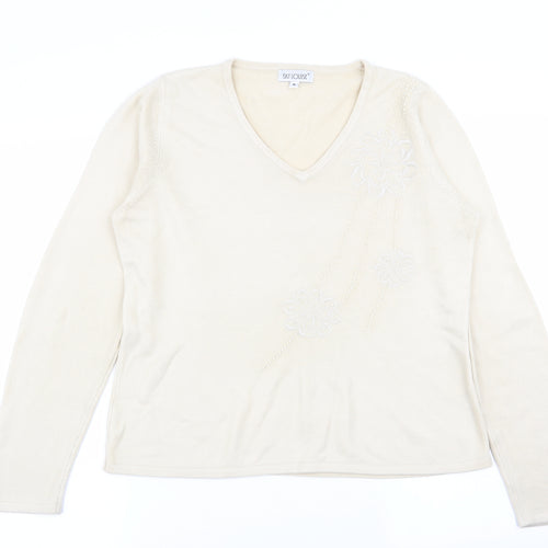 fay louise Womens Beige Floral  Pullover Jumper Size M