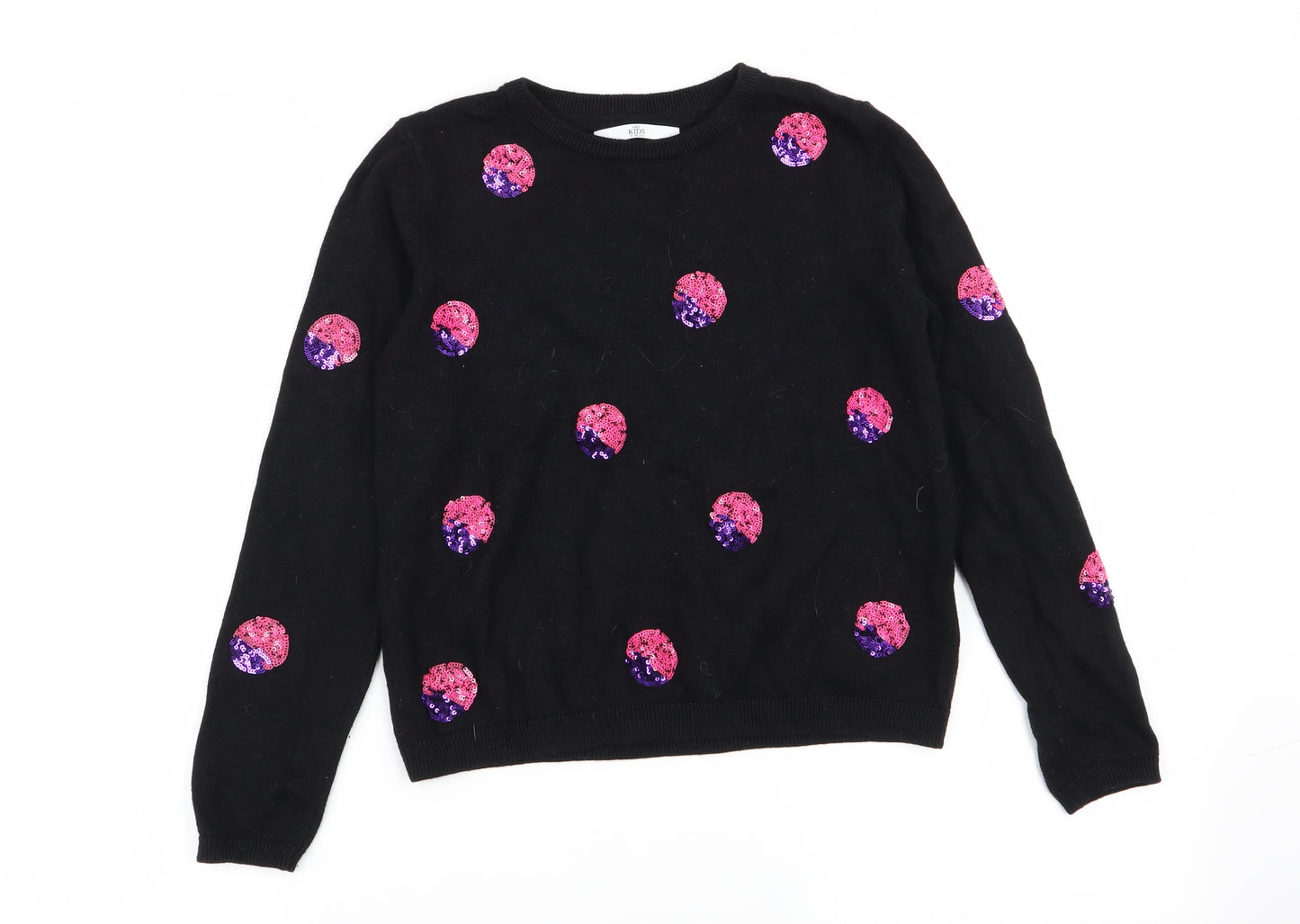 M&s Girls Black Polka Dot  Pullover Jumper Size 9-10 Years  - Sequins all over