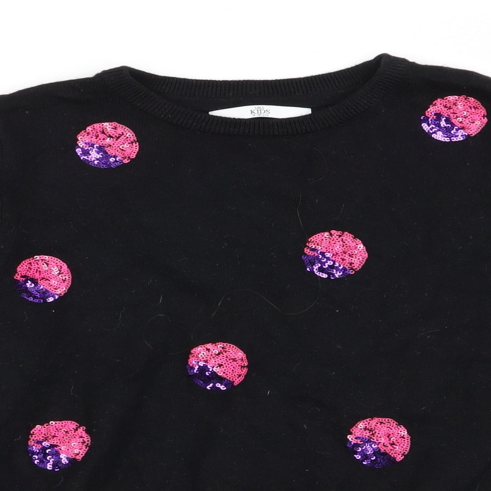 M&s Girls Black Polka Dot  Pullover Jumper Size 9-10 Years  - Sequins all over