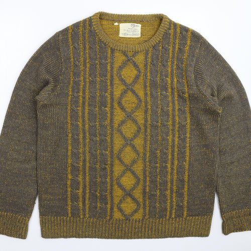 Brave Soul Mens Grey Geometric Knit Pullover Jumper Size XL
