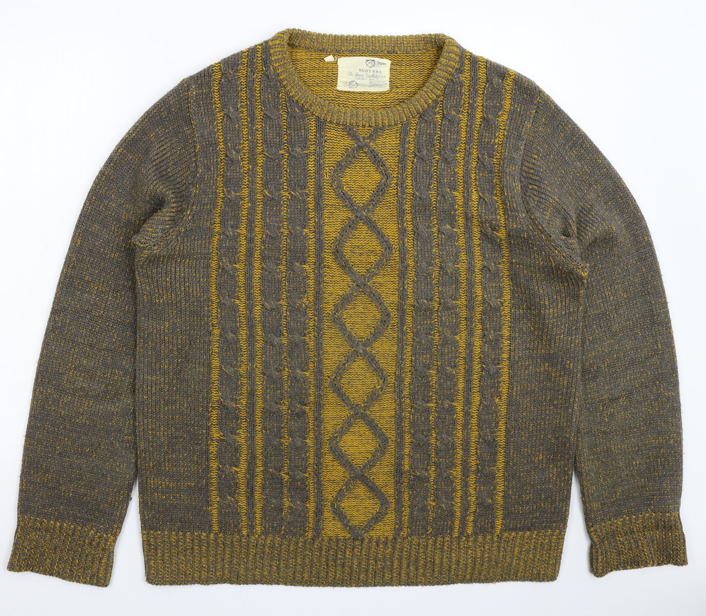 Brave Soul Mens Grey Geometric Knit Pullover Jumper Size XL