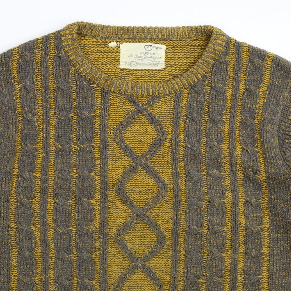 Brave Soul Mens Grey Geometric Knit Pullover Jumper Size XL