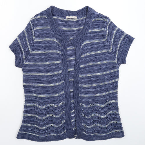 Anna Rose Womens Blue Striped Knit Cardigan Jumper Size L
