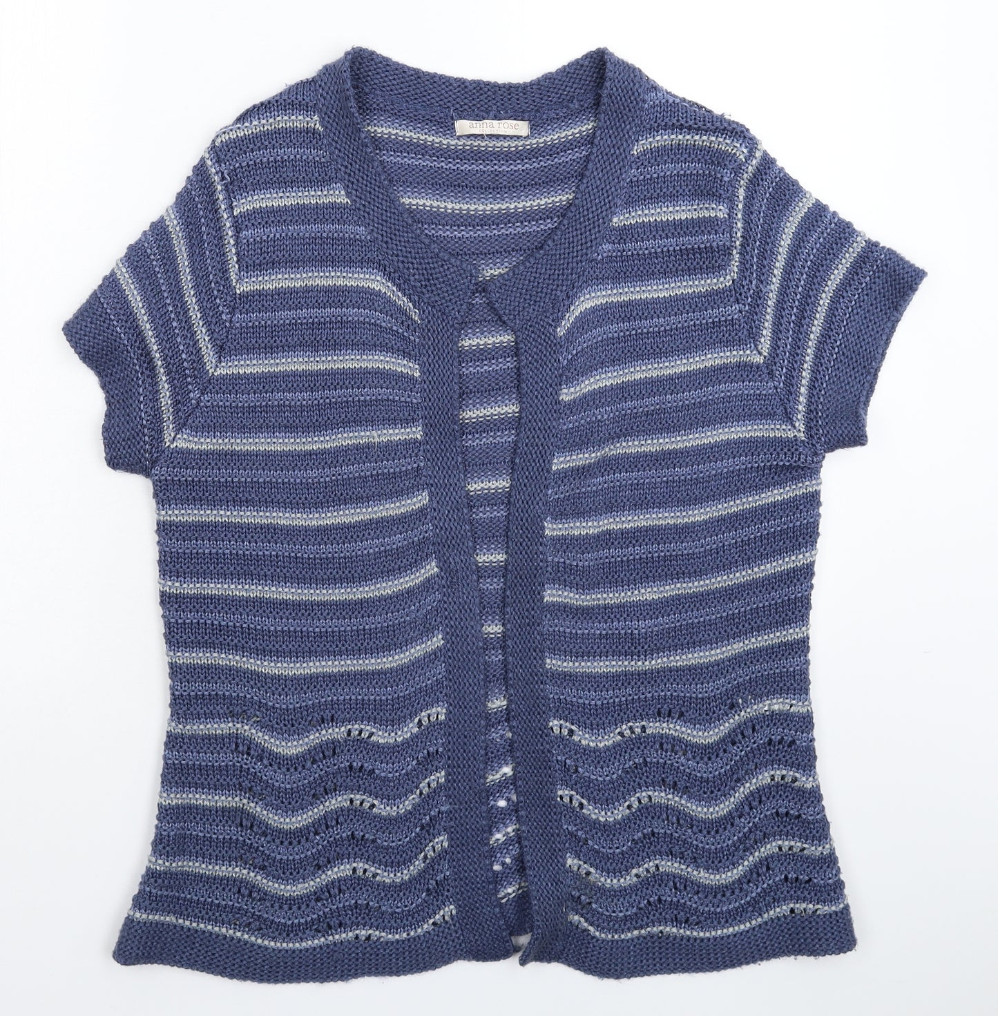 Anna Rose Womens Blue Striped Knit Cardigan Jumper Size L