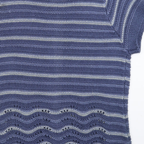 Anna Rose Womens Blue Striped Knit Cardigan Jumper Size L