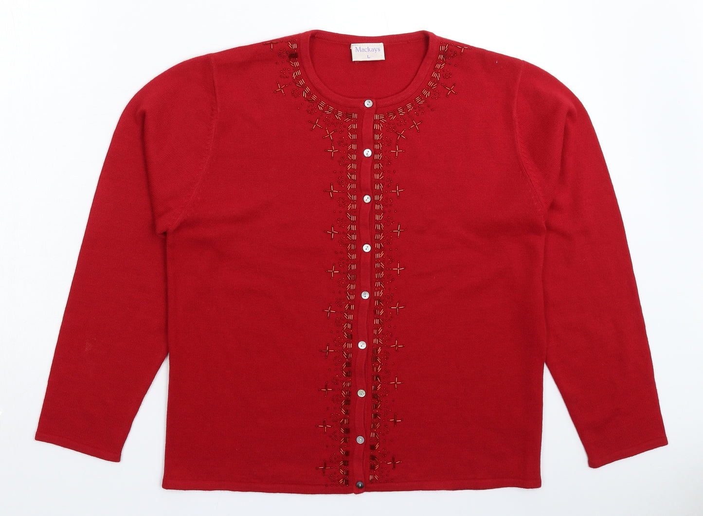 Mackays Womens Red  Knit Cardigan Jumper Size L