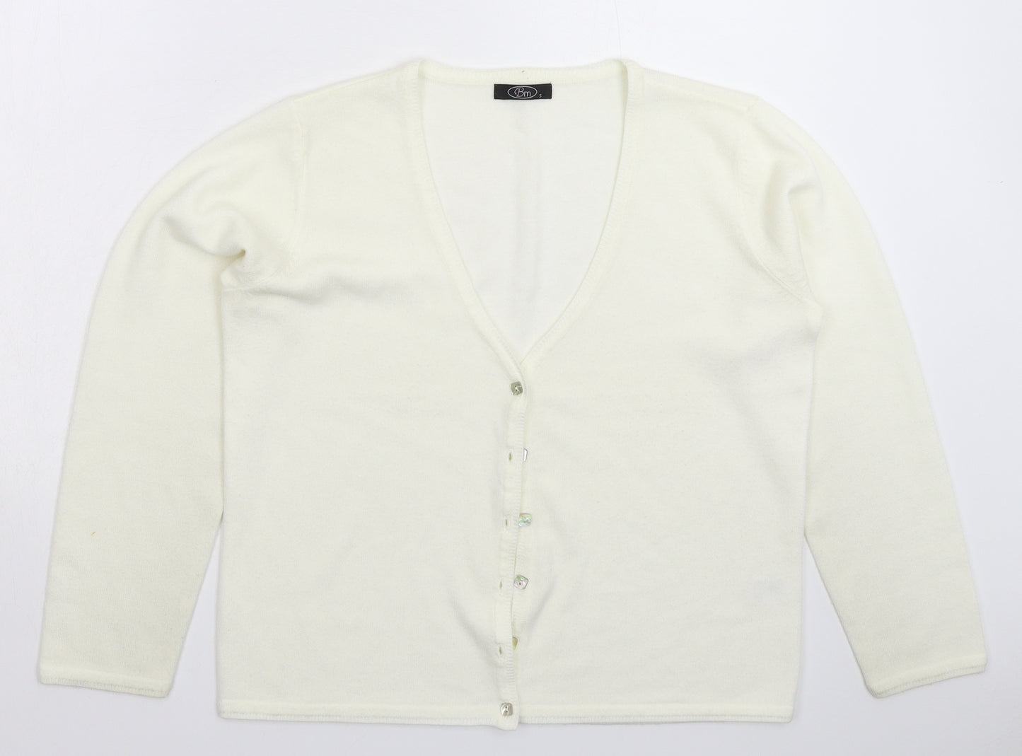BM Womens White  Knit Cardigan Jumper Size S